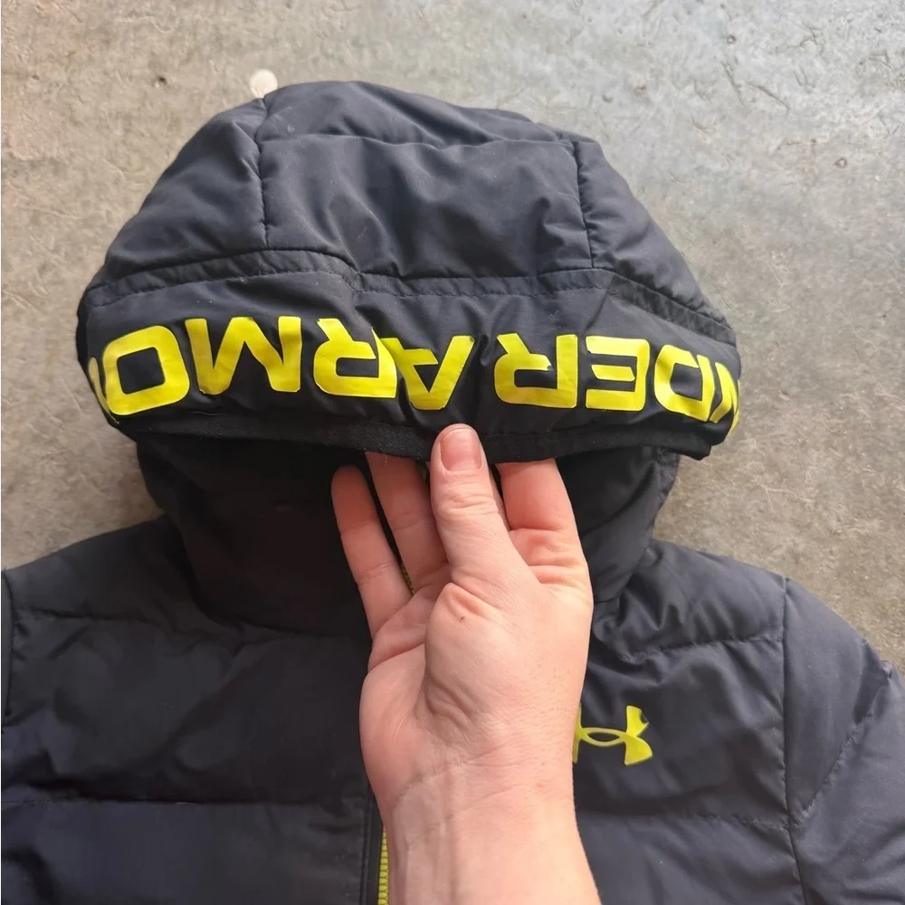 Under Armour Black and Gray Hooded Jacket with Yellow Accents
